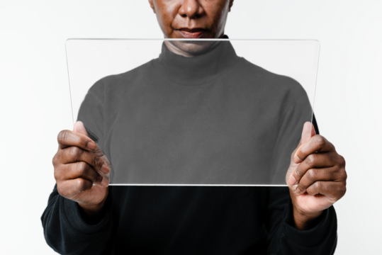 Transparent tablet png screen mockup with woman innovative technology - Powered by Adobe