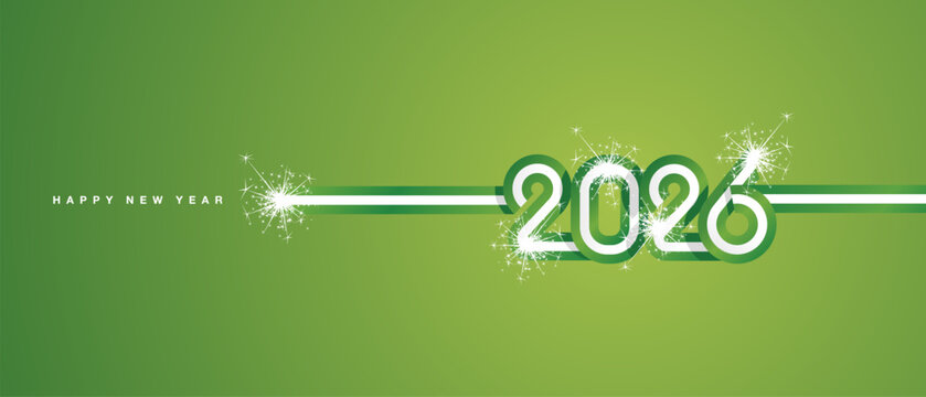 2026 New Year continuous ribbon. Abstract green white flag of Nigeria in the shape of 2026 logo with sparkle firework for calendar, banner, poster, social media post