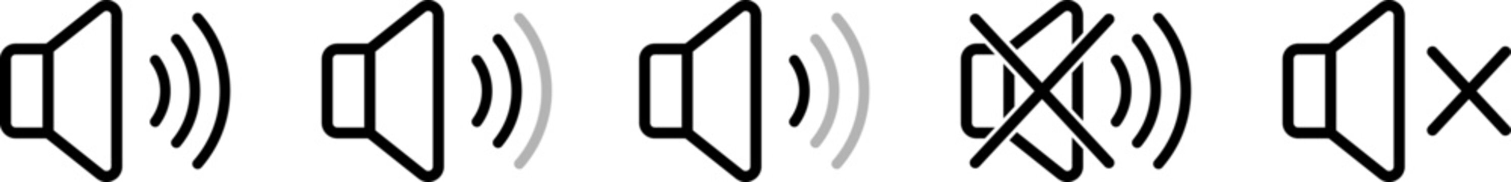 Volume control icons showing increasing and decreasing sound levels including mute