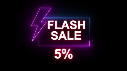 Blue and purple neon sign promoting a flash sale with a bold -5% discount. Perfect for showcasing digital marketing and e-commerce promotions.4k animation motion graphic video.. - Powered by Adobe
