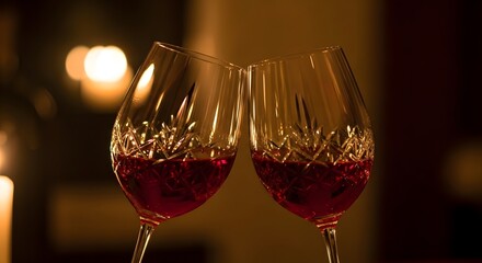 Clinking Red Wine Glasses in Candlelight