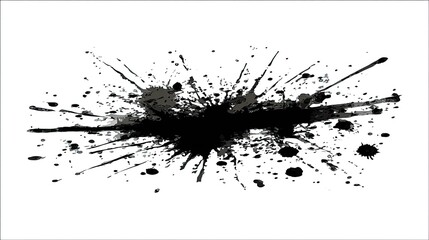 Black ink splatterburst creates an abstract, energetic design.