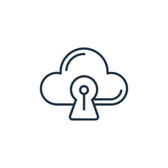 “Minimalist line icon of a cloud with a keyhole in the center, tech security concept, black outline.”