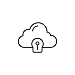 “Minimalist line icon of a cloud with a keyhole in the center, tech security concept, black outline.”