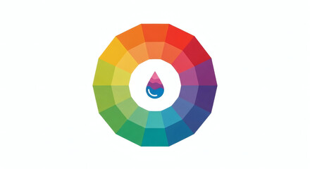 Vibrant Color Wheel with Creative Droplet Icon Representing Art, Design, and Spectrum of Hues for Digital and Print Media Projects