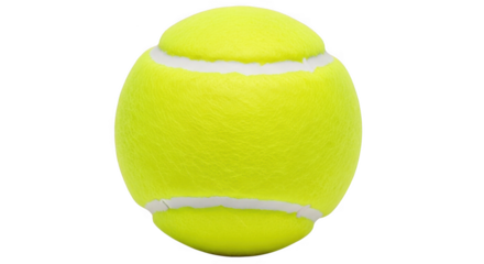 Bright yellow tennis ball with white stripes isolated on transparent background
