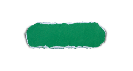 piece of blank green paper torn and ripped with shadow on transparent background. document frame design