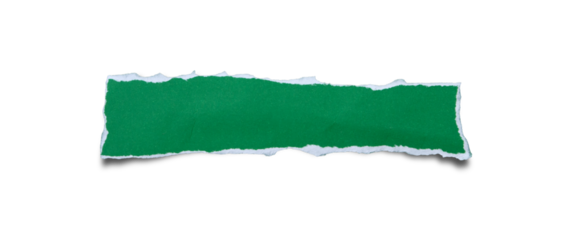 piece of blank green paper torn and ripped with shadow on transparent background. document frame design