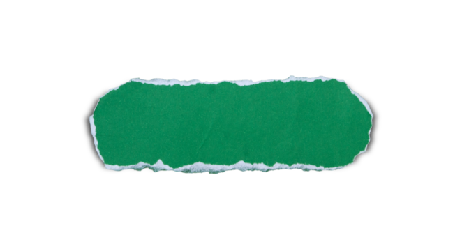 piece of blank green paper torn and ripped with shadow on transparent background. document frame design