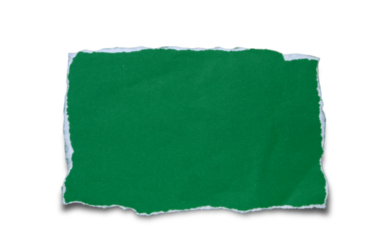 piece of blank green paper torn and ripped on transparent background. document frame design