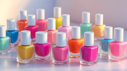 Assortment of colorful nail polish bottles for beauty and manicure