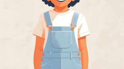 Happy young child in blue overalls and white tshirt smiling