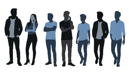 Diverse Group of Young Adults Silhouettes Standing Together - Modern Crowd Representation