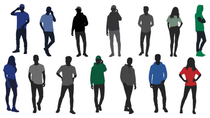 Collection of Silhouettes of People Standing and Posing Individually