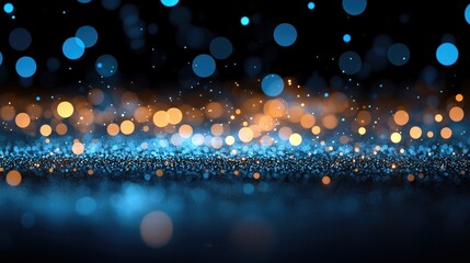 An abstract background featuring a field of shimmering blue and orange bokeh lights and glowing particles against a dark backdrop, creating a magical and ethere