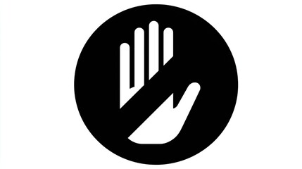 Fototapeta premium Black open palm symbol inside a circle denotes prohibition.