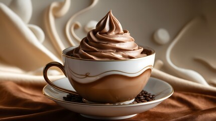 Delicious chocolate dessert with whipped cream in a beautiful cup