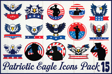 Patriotic eagle designs with soldier silhouettes