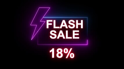 Flash sale neon light sign, purple and blue colors, Glowing neon line of FLASH SALE 19% sign banner for promo video. Shopping, great discount and clearance, social media, communication.4k video.. - Powered by Adobe