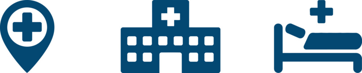 Obraz premium Medical location hospital and patient bed icon set isolated on