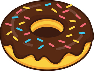 Cartoon chocolate donut with colorful sprinkles isolated vector