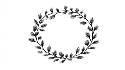Delicate hand-drawn branches form a natural wreath on a white background.