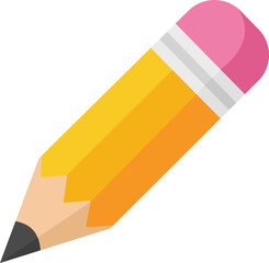 Yellow wooden pencil with pink eraser flat design illustration icon