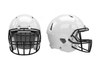 White american football helmet with black face mask, isolated on a white background isolated on transparent background