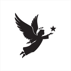  Vector angel silhouette reaching for a star of hope illustration