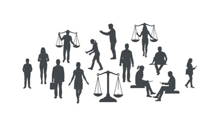 Legal Professionals Silhouettes Illustrating Balance, Justice, and Decision-Making