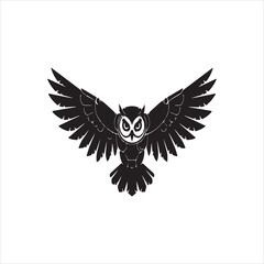  Vector owl flying with open wings black silhouette illustration