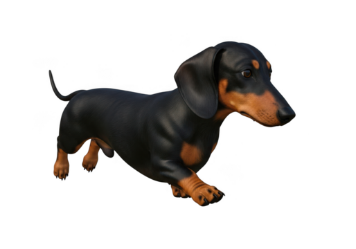 Black and tan dachshund dog isolated on black background, studio shot isolated on transparent background