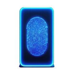 Glowing Neon Biometric Fingerprint Scan Modern Technology Authentication Security ID Concept on Transparent Background