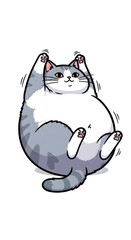 Playful cartoon cat lying on back with paws in the air and smiling