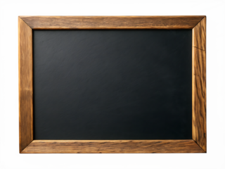 Rustic wooden frame blackboard isolated on black background