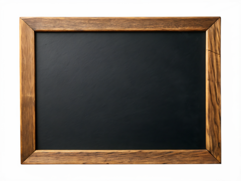 Rustic wooden frame blackboard isolated on black background