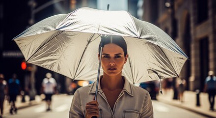 Woman Cooling with Reflective Umbrella