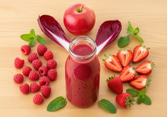 Delicious red berry smoothie with raspberries strawberries apple and mint