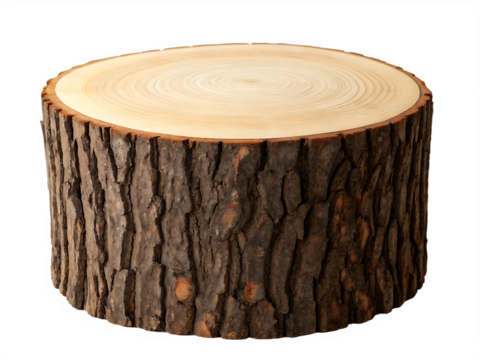 Natural wood slice log round isolated on black