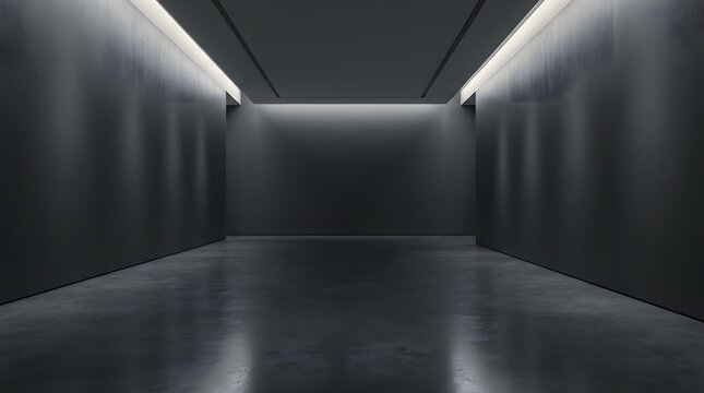 Modern Minimalist Interior Hallway with Dramatic Lighting Effects