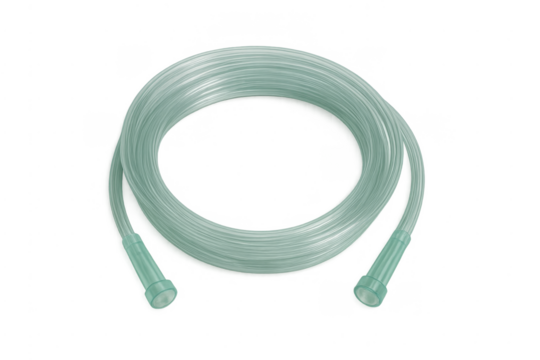 Medical oxygen tubing for breathing support on transparent background