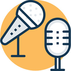 Two Microphones One Modern and One Vintage Design On A Yellow Circle Background With Transparent Outlines On A Lilac 10-33 Background