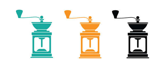 Classic Vintage Coffee Grinder Logo Design. Manual coffee grinder icon. Concept of coffee preparation and traditional brewing. 
