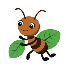 Ant carrying leaf cartoon illustration