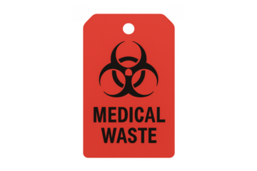 Medical waste biohazard tag with symbol warning