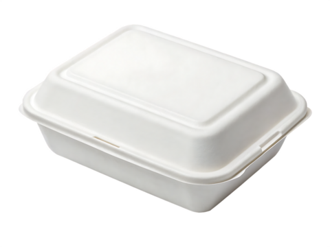 White disposable food container with lid on black background