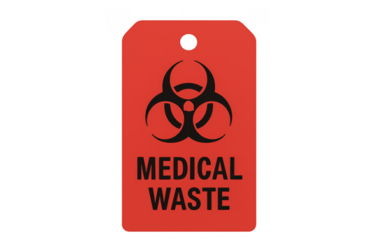 Medical waste biohazard tag with symbol warning