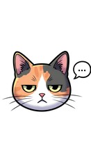 Grumpy Calico Cat Face Vector Illustration with Speech Bubble