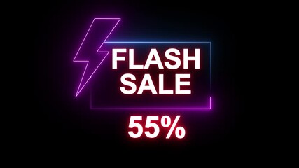 Neon text word letter isolated on black color for promotion sale and for clearance sale and for promote sale season.Glowing neon line of FLASH SALE 55% sign banner for promo video. online marketing. - Powered by Adobe