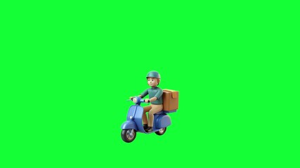 Speedy Delivery: An efficient delivery rider swiftly navigates the streets on a scooter, a box of goods in tow, ensuring prompt service and customer satisfaction.